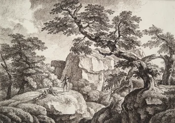Tre soldati in un paesaggio collinare