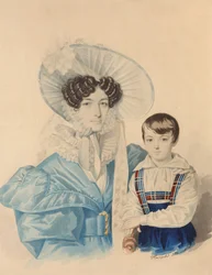Ritratto di Anna Platonovna Plautina 1808-1886 con suo figlio, 1830s