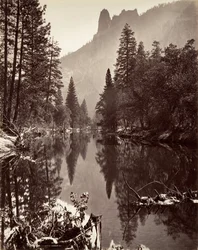 Vista speculare di Sentinel Rock, Yosemite, ca. 1872, stampato ca. 1876