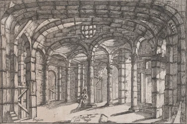 Interno di una prigione in cui siede una donna, ca. 1680-1710