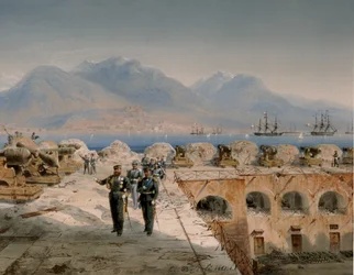 Assedio di Gaeta, ispezione delle fortificazioni recentemente occupate (tempera)