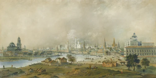 Veduta del Cremlino di Mosca dal ponte Ustinsky