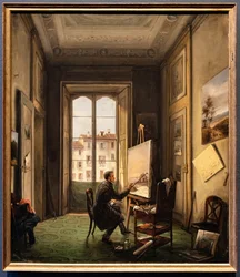 Ritratto del pittore Giuseppe Canella nel suo studio a Milano