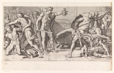 Fineo e i suoi seguaci trasformati in pietra (serie: Dipinti nel Palazzo Farnese a Roma)