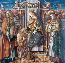 Tedesco: Madonna in trono con il bambino, la consegna delle chiavi a San Pietro Apostolo e con San Giovanni Capistrano, Sant