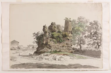 Il Cosiddetto Sepolcro dei Fratelli Curiazi ad Albano, con la Chiesa della Madonna della Stella in lontananza a sinistra