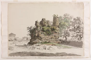 Il cosiddetto sepolcro dei fratelli Curiatii ad Albano, con la chiesa della Madonna