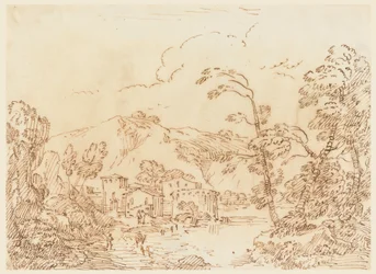 Disegno, Un villaggio presso un ruscello in un paese montuoso, 1770-86