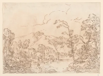 Disegno, Un villaggio presso un ruscello in un paese montuoso, 1770-86