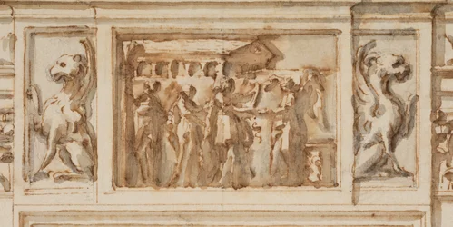 Disegno, Progetto per il portale nord, Grande Galleria, Villa Albani, Roma, Italia, 1755-56