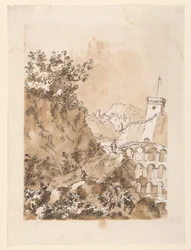 Disegno, Paesaggio con città di montagna, 1760-80