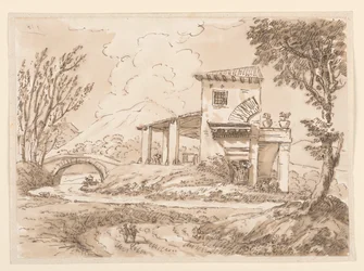 Disegno, Paesaggio con villa, 1750-60
