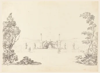 Disegno, schizzo per una fontana nel parco, 1740