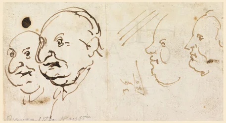 Disegno, schizzi di quattro teste in caricatura, 1725-75