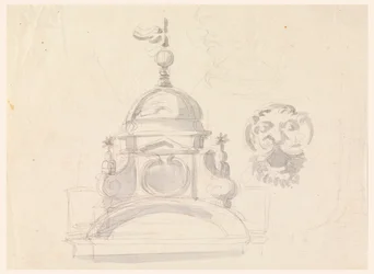 Elevazione di una cupola, disegno per una maschera e caricatura