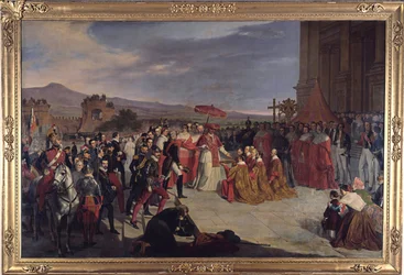 La riconsacrazione della Basilica di San Giovanni in Laterano a Roma da parte di Papa Pio IX, di De Paris, Carlo (1800-1861). Olio su tela