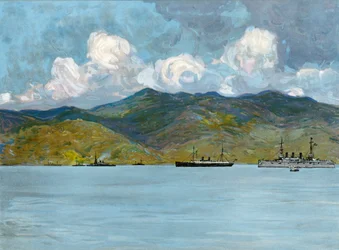 Le nostre navi da guerra al largo della costa vicino a Santiago de Cuba, 3 giugno 1898