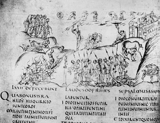 Illustrazione di varie scene da uno dei Salmi, dal Salterio di Utrecht, copia dell