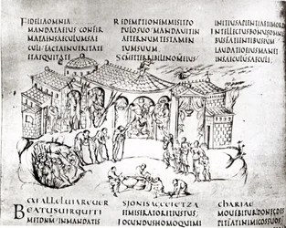 Varie scene che illustrano un salmo, dal Salterio di Utrecht, copia dell