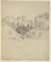 Tedesco: Landschaft mit einem Steinbruch Paesaggio con cava di pietra
