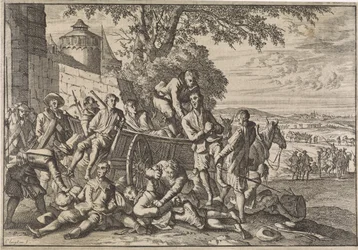 Soldati spagnoli caricati su carri e portati via, 1641