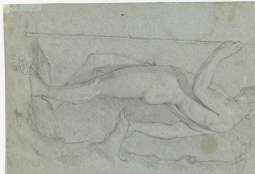 Studio di un giovane nudo in piedi con bastone