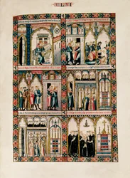 Miniature dedicate a santa Maria e ai suoi miracoli, dalle Cantigas de Santa María (Canti di santa Maria), fol. 156