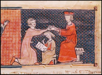 Il Procuratore Reale, lo Scriba e il Signore Feudale, da Capbreu de Clayra et de Millas 1292