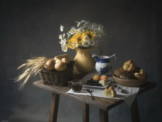 Natura morta con colazione rustica