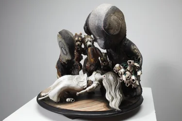 Biancaneve, 2010 (legno, lino, gesso, argilla, tessuto, pittura)
