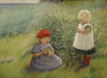 Due ragazze che raccolgono fiori