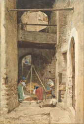 Cortile italiano e figure