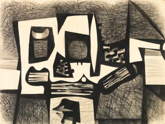 Composizione, 1950 circa (carboncino e acquerello su carta)