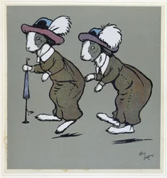 Conigli con cappelli - in “Merry Party”, ill. di Cecil Aldin, ed. Hodder & Stoughton, Londra