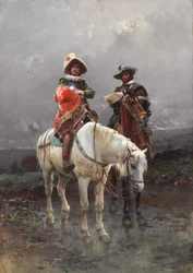 Un cavaliere su un cavallo bianco