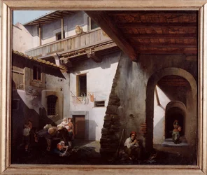 Contadini nel cortile di una locanda