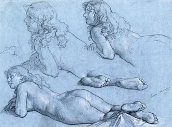 Studi di un nudo reclinato, visto da dietro