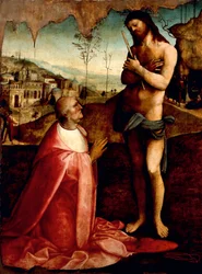 Cristo sofferente e cardinale Oliviero Carafa in preghiera