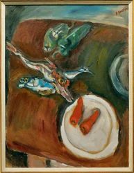 Natura morta con pesce, peperoni e carote, 1918 circa (dipinto su tela)