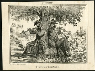 Illustrazione di Cham (1819-1879) in Le Charivari - Ultime notizie della Guerra di Crimea - Guerra, musica, Crimea