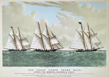 Grande Corsa Oceanica del 1866 tra Henrietta, Vesta e Fleetwing, pubblicata da Currier & Ives