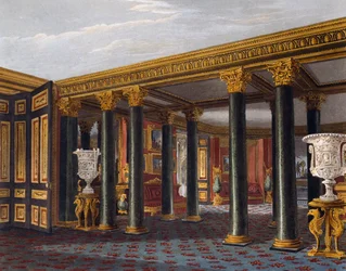 Vestibolo inferiore, incisione di Richard Reeve su disegno di Charles Wild, da The History of the Royal Residences