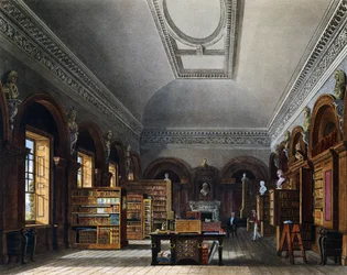 Biblioteca della Regina, incisione di Richard Reeve su disegno di Charles Wild, da The History of the Royal Residences