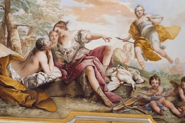 Il riposo di Diana tra le Ninfe, affresco, soffitto a volta della camera da letto, appartamento della Regina, Stupinigi, Piemonte, Italia