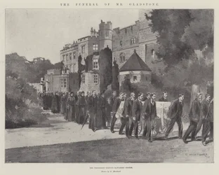 Il funerale di Mr Gladstone, la processione lascia il castello di Hawarden