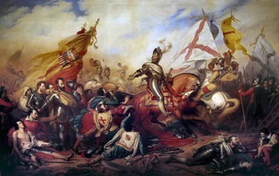 Guerre di religione (1562-1598): Re Enrico IV di Francia (1553-1610) alla battaglia di Ivry il 14/03/1590. Dettaglio del dipinto di Charles de Steuben (1788-1856) XIX secolo