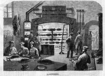 La rosticceria delle cucine del Palazzo delle Tuileries, nel 1864. Incisione di F. Lix e Barbant da un disegno di Moullin