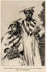 Donne che vivono nei placers, depositi minerari. Incisione di Barbant per illustrare la storia "chez nos indiens, quattro anni di viaggio nella Guyana francese"