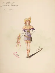 Design del costume per 4 Villageois jouant au hautbois