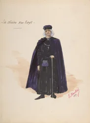 Costume per Sir Olivier McText [a], foglio descrittivo degli accessori [b], 1889